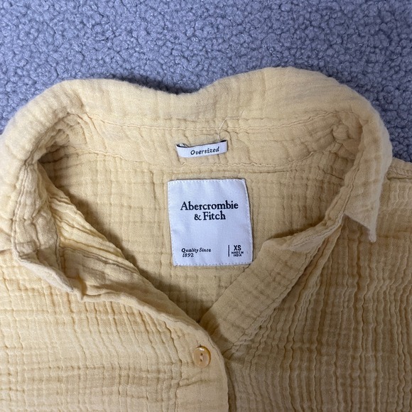 Abercrombie & Fitch Shirt Womens XS Oversized yellow gauze button up shirt - Picture 2 of 7